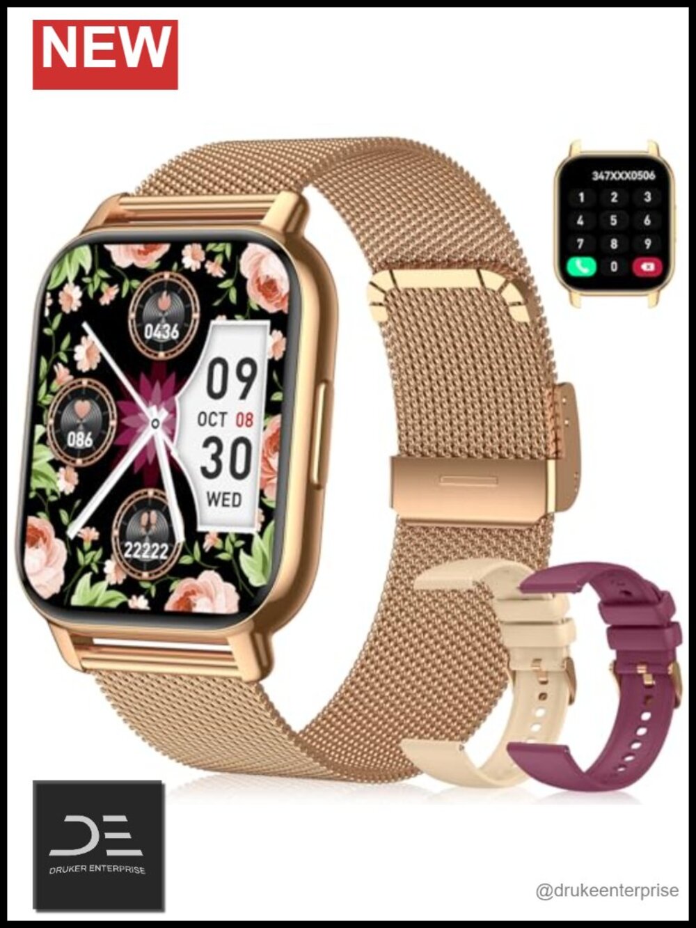 1.85" HD Fitness Tracker Smart Watch with Bluetooth Calling, IP68 Waterproof,